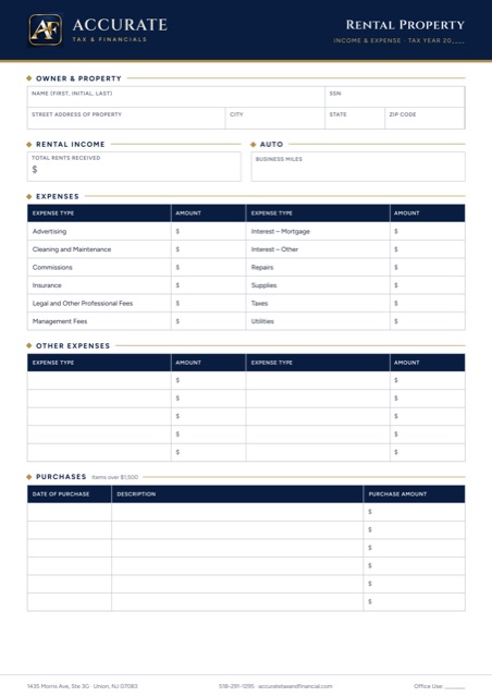 The Rental Property income and expense form