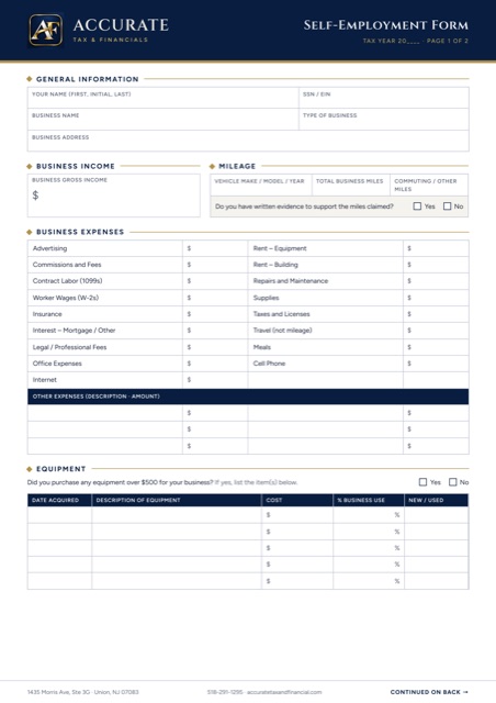 First page of the Self-Employment Form